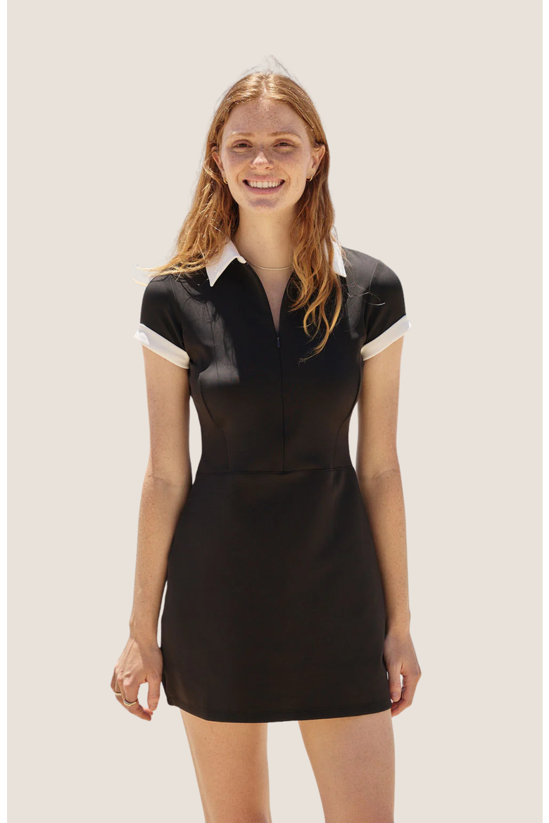 Contrast Collar Dress, Alternate, color, black