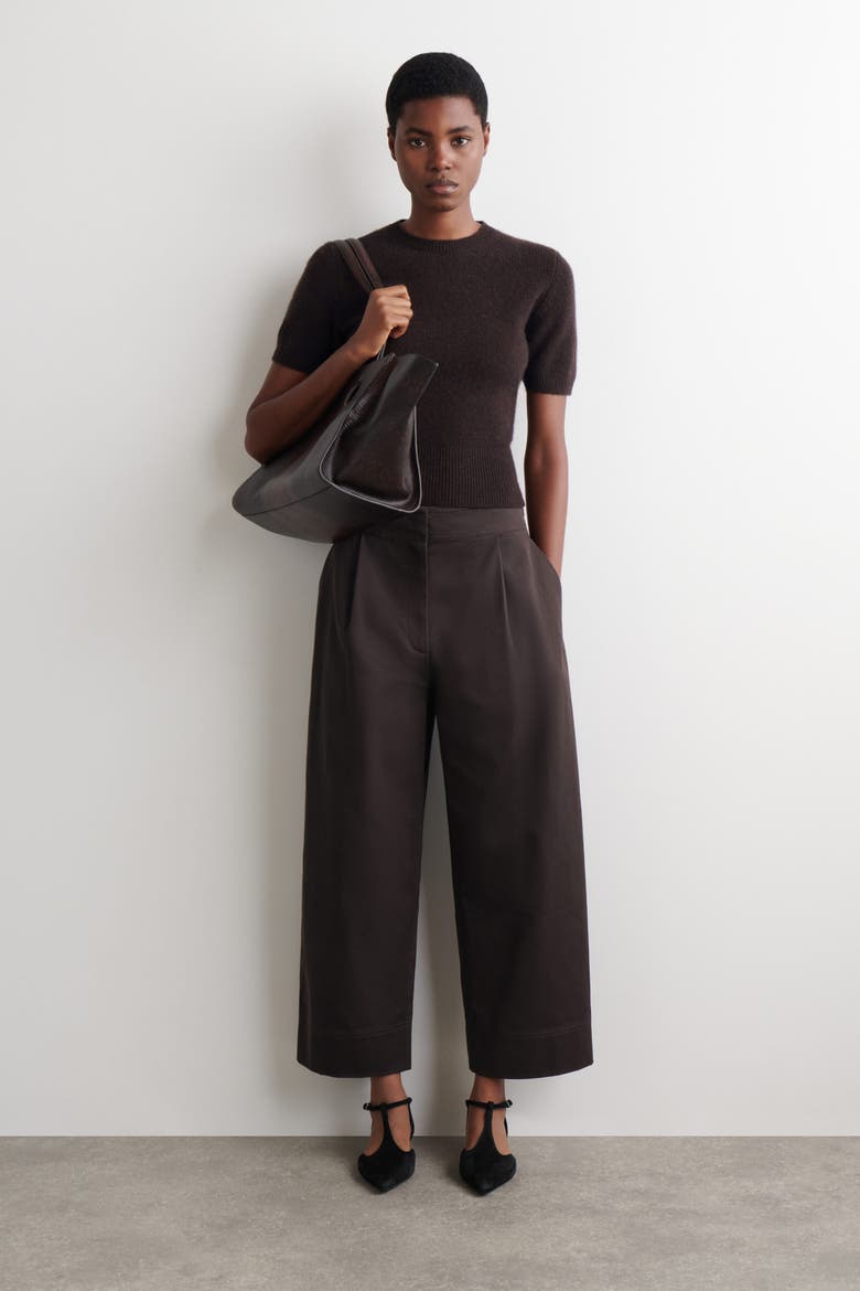 Cropped Cotton Balloon Pants, Main, color, DARK BROWN