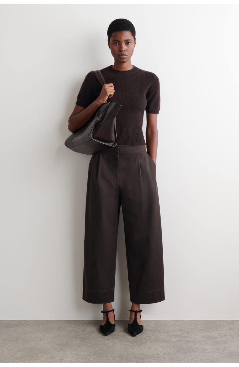 COS Cropped Cotton Balloon Pants, Main, color, Dark Brown
