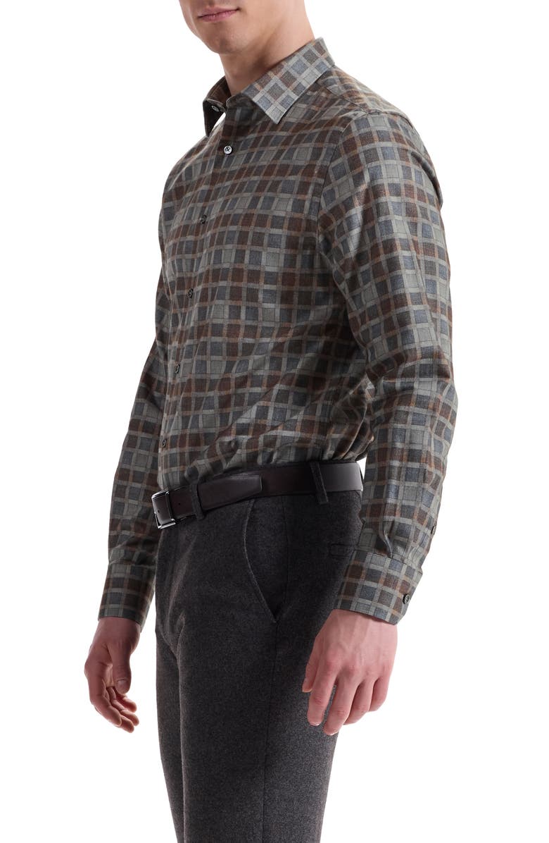 Bugatchi Julian Shaped Fit Check Cotton Button-Up Shirt, Alternate, color, Sienna