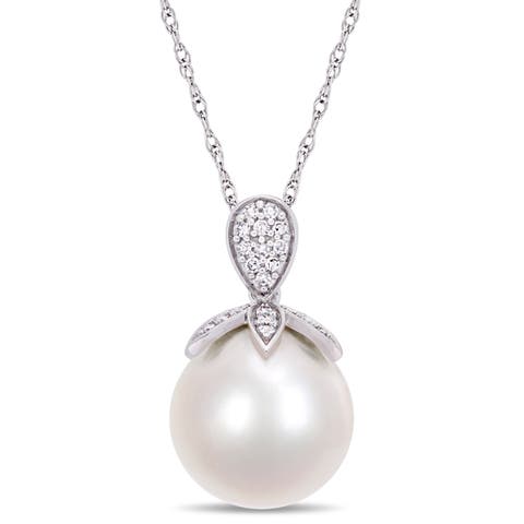 Cultured Pearl & Diamond Pendant Necklace 10k