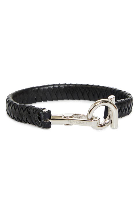 Men's Gancini Hook Braided Leather Bracelet