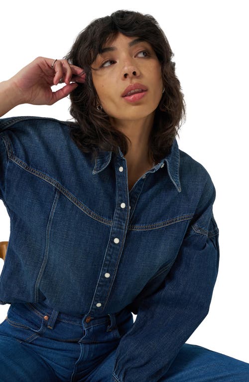 Wrangler Western Peplum Denim Snap-up Shirt In Blue