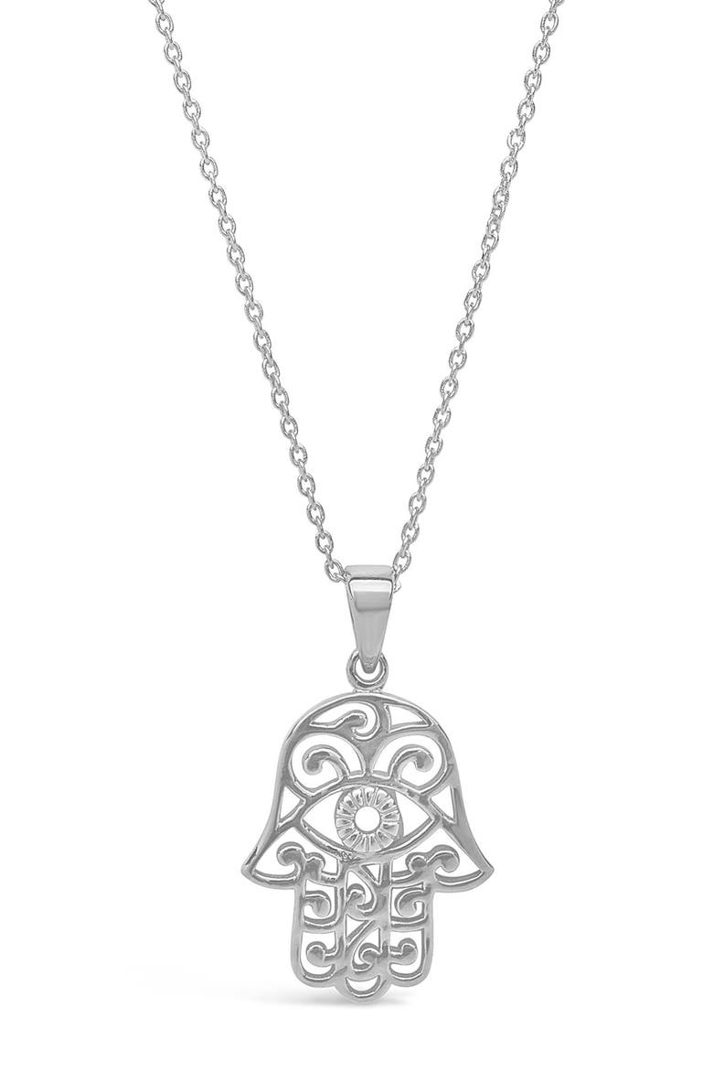 Sterling Silver Filigree Hamsa Hand Pendant Necklace, Main, color, SILVER