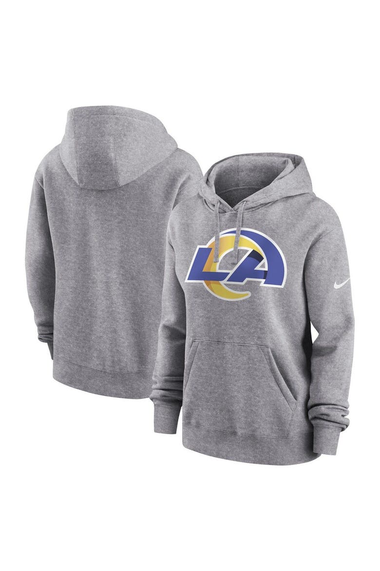 Women's Nike Heather Gray Los Angeles Rams Team Logo Club Fleece Pullover Hoodie, Main, color, Heather Gray
