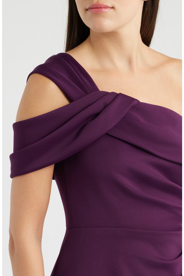 Side Tuck One-Shoulder Gown, Alternate, color, EGGPLANT