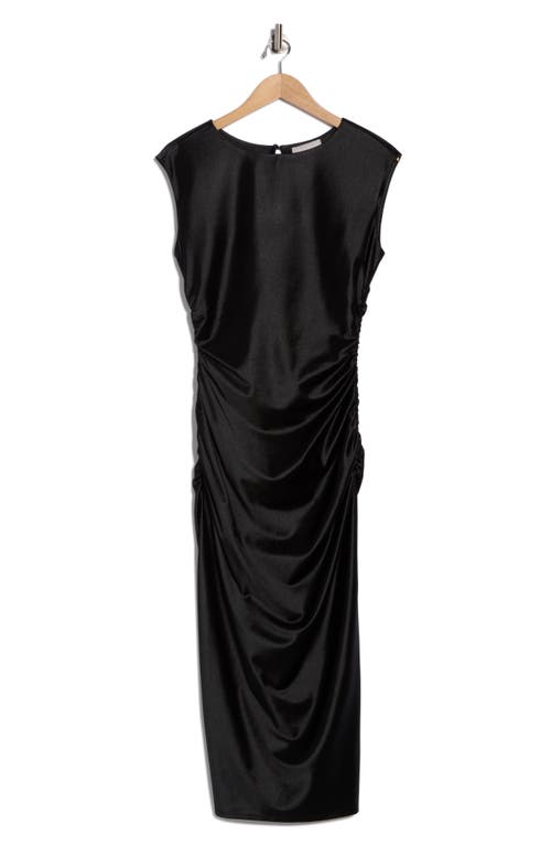 Chelsea28 Ruched Cap Sleeve Satin Midi Dress In Black