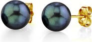 The Pearl Source 8.0-8.5mm Black Akoya Round Pearl Stud Earrings