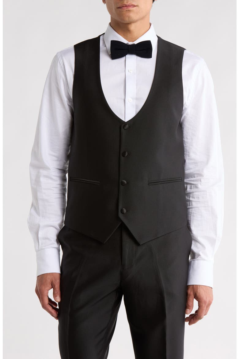 Stacy Adams Solid Peak Lapel 3-Piece Tuxedo, Alternate, color, BLACK
