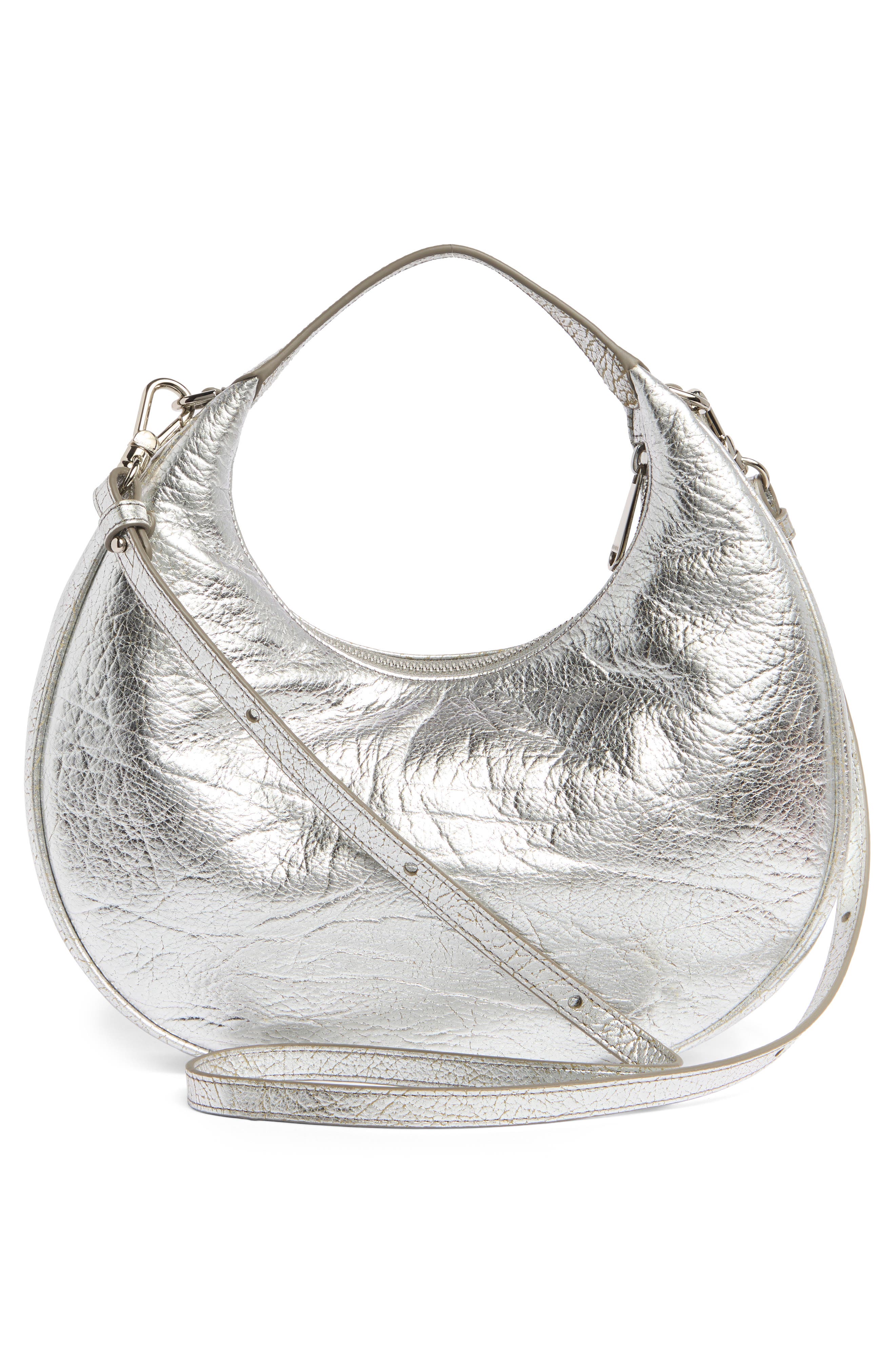 Mindy Leather Crescent Shoulder Bag, Alternate, color, SILVER DUCHESS