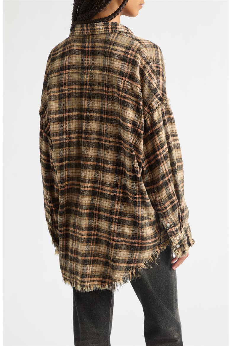 Shredded Seam Drop Neck Plaid Shirt, Alternate, color, BLACK KHAKI PLAID