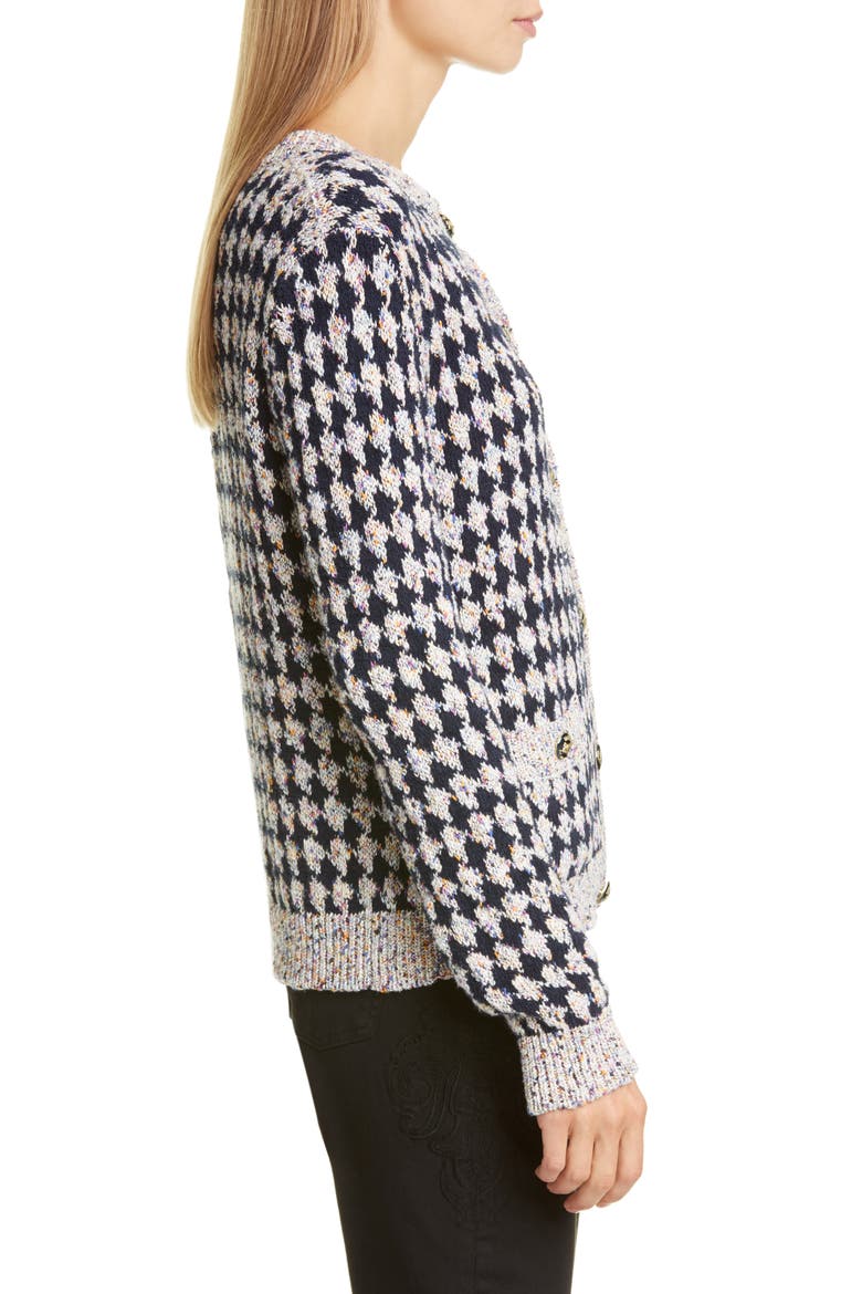 Metallic Houndstooth Tweed Jacquard Cardigan, Alternate, color, NAVY