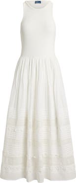 Polo Ralph Lauren Lace & Pintuck Detail Stretch Cotton Blend Tank Dress
