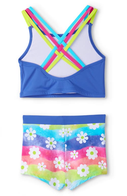 Shop Hatley Kids' Rainbow Flower Two-piece Swimsuit In Dazzling Blue