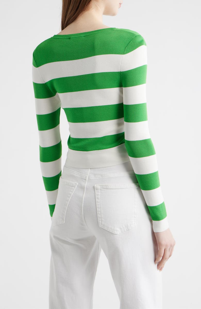 Milly Gia Stripe Tie Side Crop Cotton Blend Top, Alternate, color, Green/ White