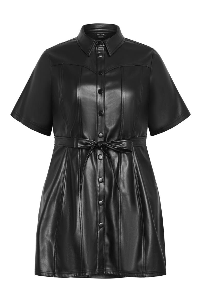 Paula Tie Waist Faux Leather Dress, Alternate, color, BLACK