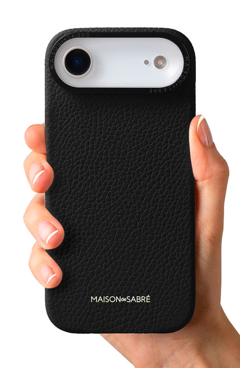 MAISON de SABRÉ Leather Phone Case, Alternate, color, Black Caviar