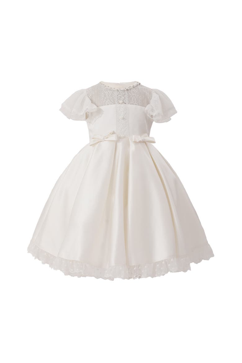 Lace-Trim Puff Sleeve Dress, Main, color, Ivory