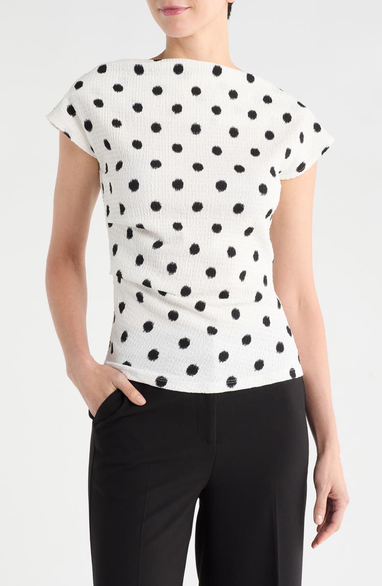 Renee C Polka Dot Cowl Neck Cap Sleeve Top, Main, color, White/ Black