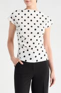 Renee C Polka Dot Cowl Neck Cap Sleeve Top
