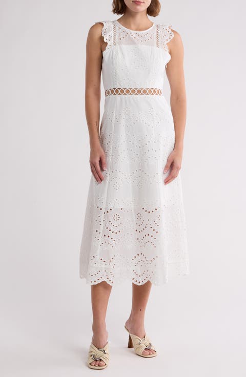 Eyelet Fit & Flare Midi Dress