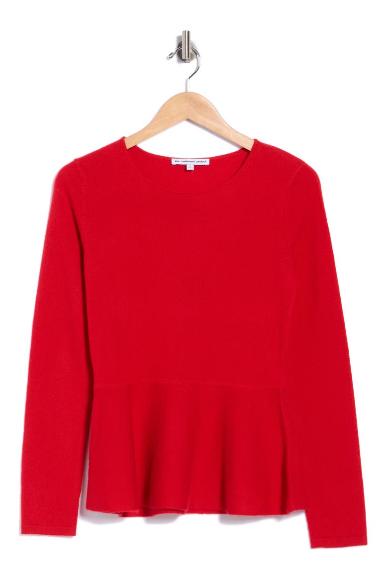 Peplum Cashmere Sweater, Main, color, TRUE RED