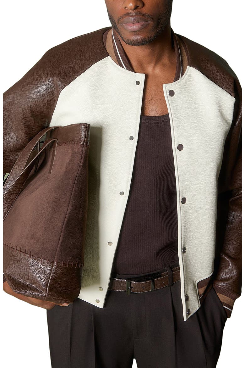 Guy Contrast Leather Bomber Jacket, Alternate, color, Cream