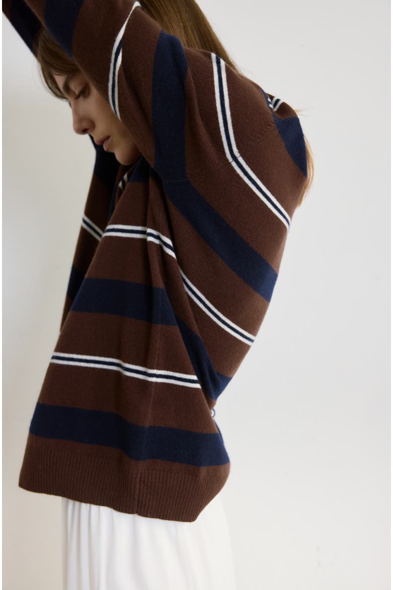 Lightweight Wool Polo, Alternate, color, Brown Stripes