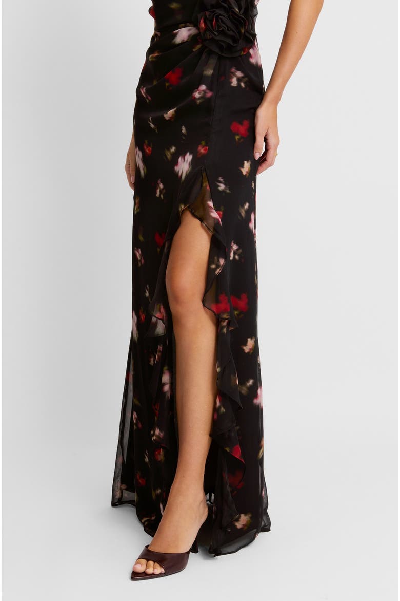 Floral Cowl Front Coursage Maxi Dress, Alternate, color, Black