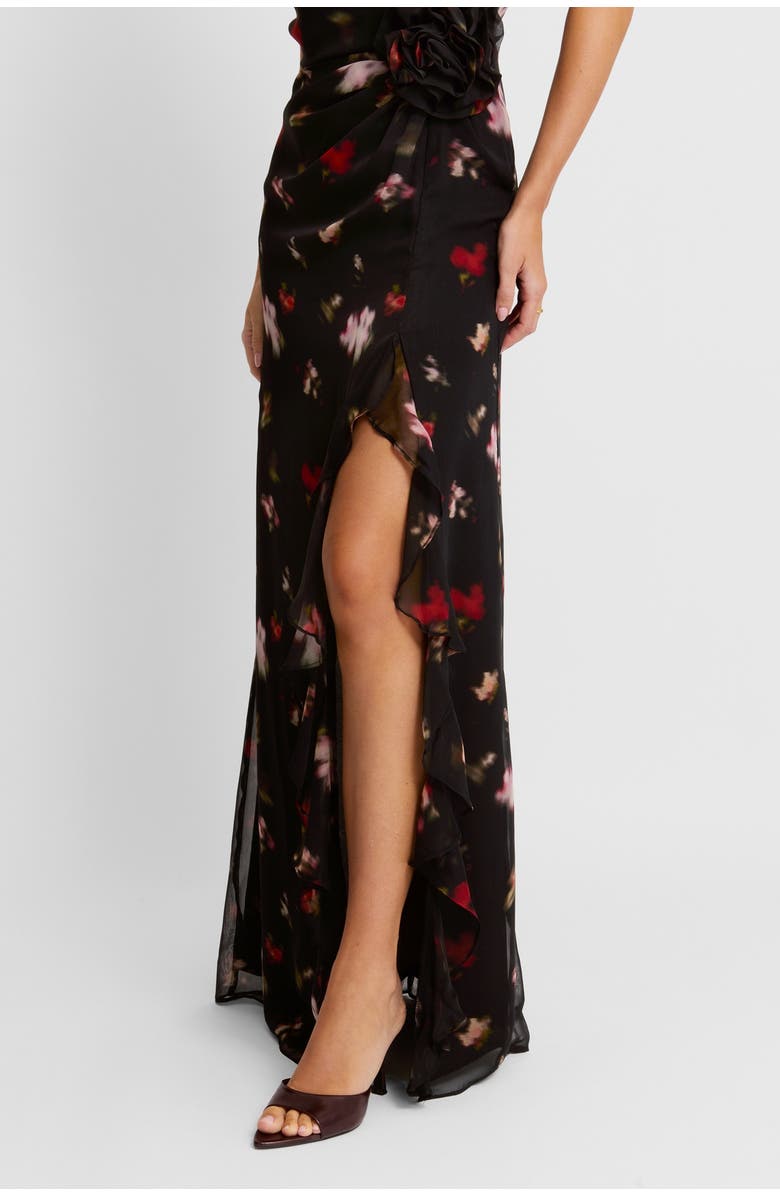 Six Stories Floral Cowl Front Coursage Maxi Dress, Alternate, color, Black
