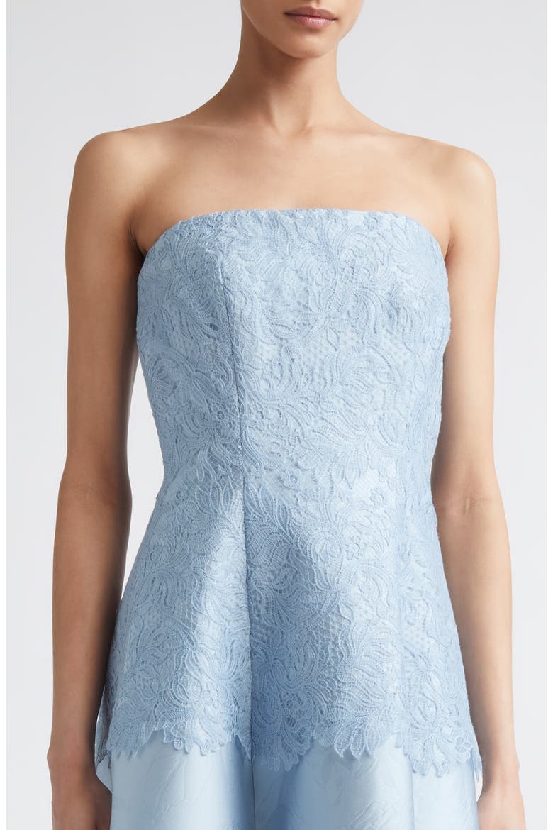 Meja Strapless Lace & Jacquard Midi Dress, Alternate, color, ICY BLUE