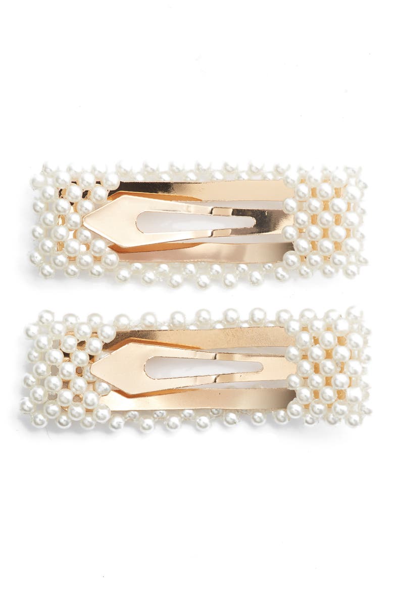 Medusa's Heirlooms 2-Pack Imitation Pearl Hair Clips, Alternate, color, PEARL