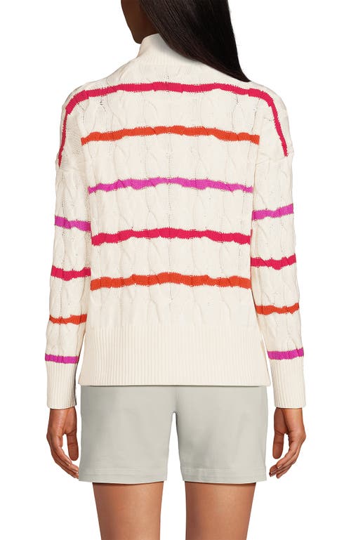 Lands' End Drifter Cotton Quarter Zip Pullover Sweater In Fresh Ivory Wide Multi Stripe