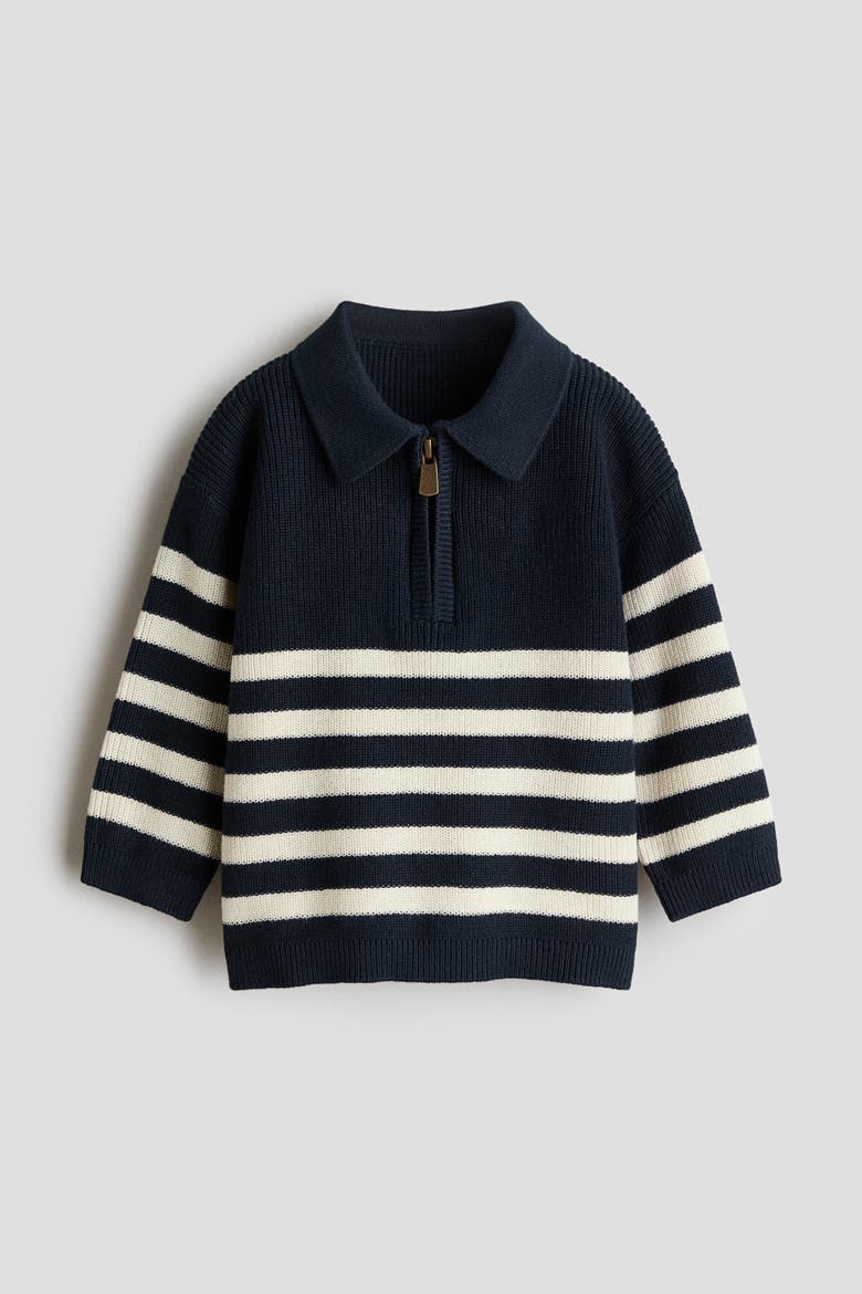 Cotton-knit Polo Sweater, Main, color, Navy blue/white striped