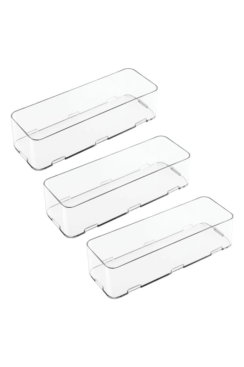 Interlocking Makeup Drawer Organizer, Clear Plastic Bins for Bathroom Vanity, Dresser, or Desk, 3-Pack, Main, color, Clear
