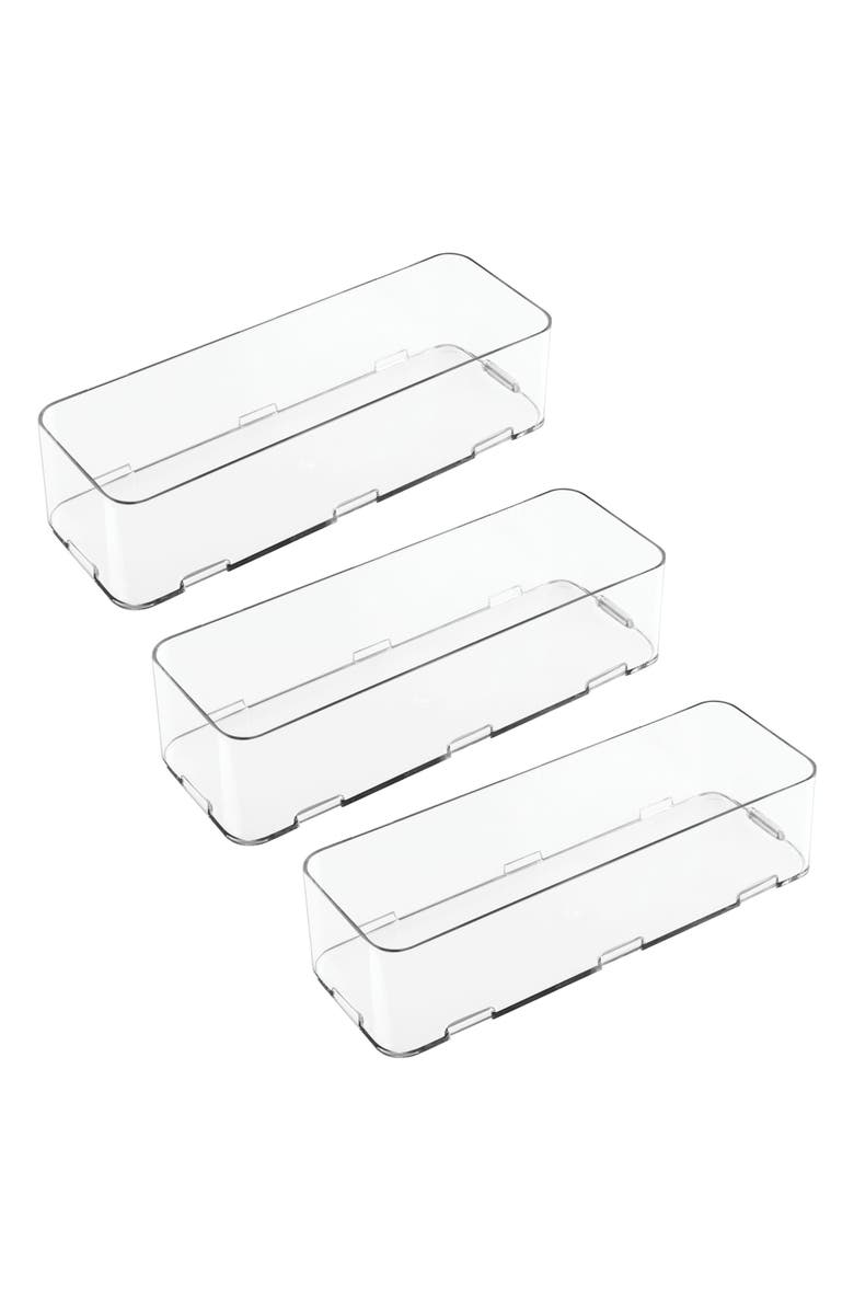 iDesign Interlocking Makeup Drawer Organizer, Clear Plastic Bins for Bathroom Vanity, Dresser, or Desk, 3-Pack, Main, color, Clear