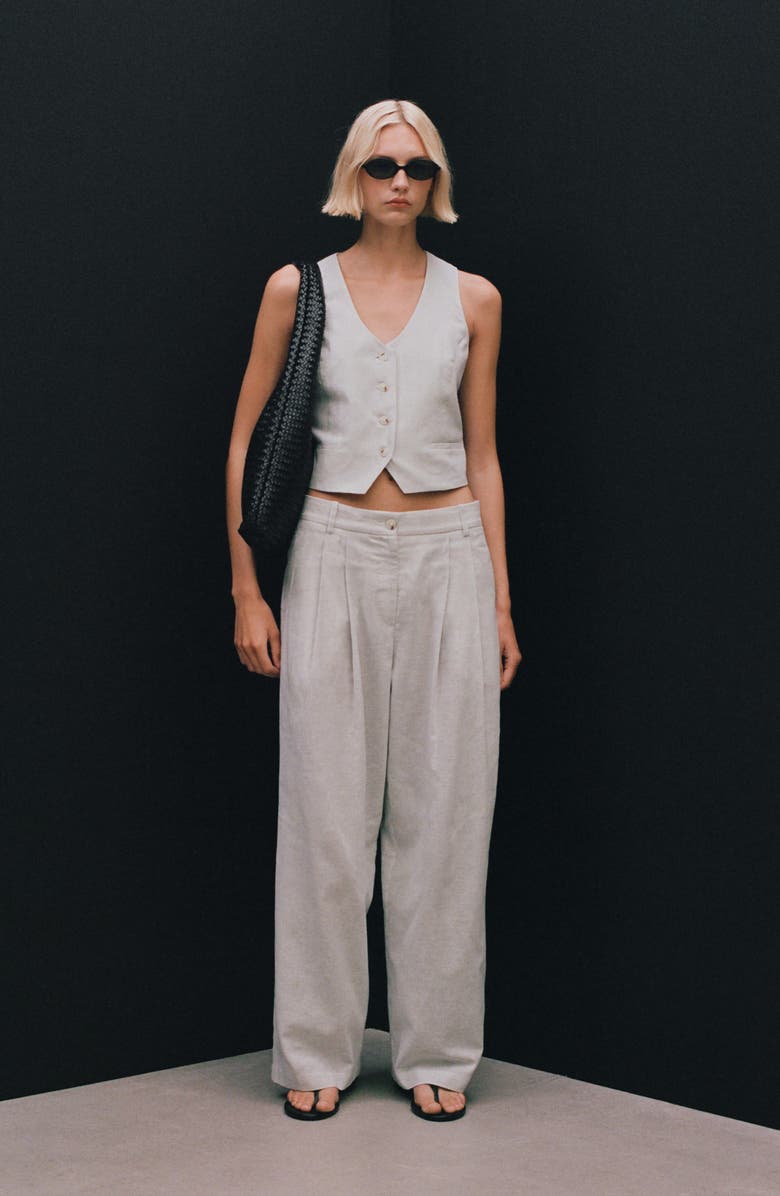 MANGO Straight Fit Cotton & Linen Suit Pants, Alternate, color, Ecru