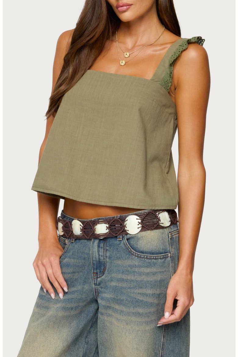 Viviana Ruffle Strap Cotton Tank, Alternate, color, OLIVE