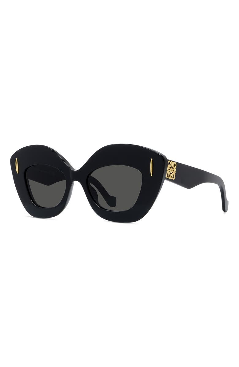 Loewe Anagram 48mm Small Cat Eye Sunglasses, Alternate, color, Black / Smoke