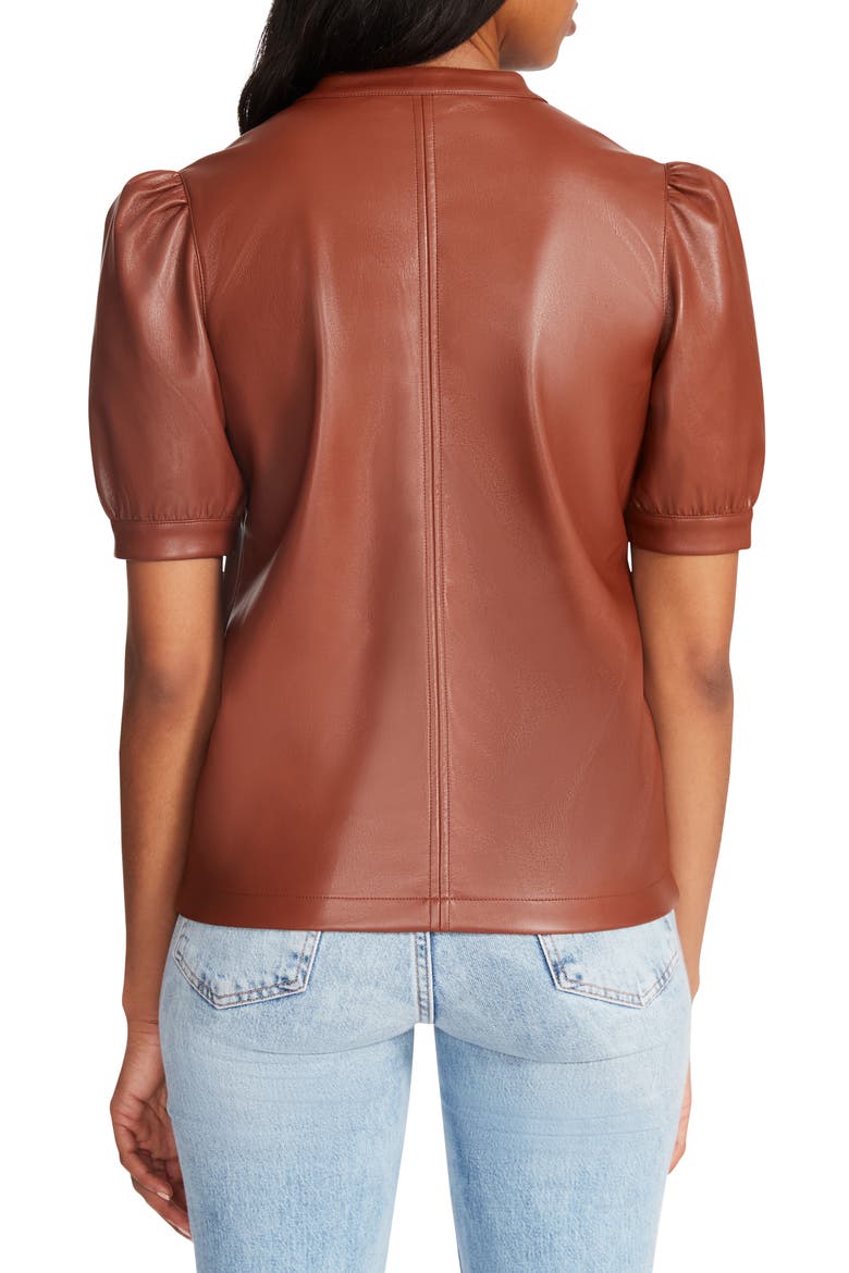 Jane Puff Sleeve Faux Leather Top, Alternate, color, COGNAC