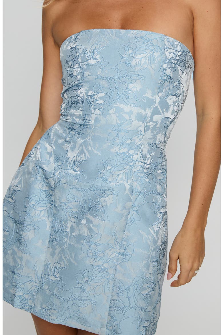 Heaven Sent Floral Embroidery & Jacquard Strapless Cocktail Minidress, Alternate, color, BLUE
