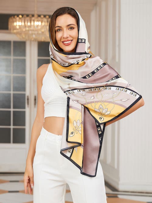 Silksilky Mulberry Silk Printed Rectangular Long Shawl Scarf In Yellow
