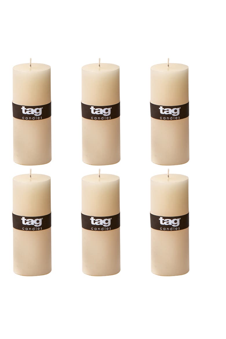 Ivory Pillar Candles Unscented Drip-Free Long Burning Set of 6, Main, color, Beige