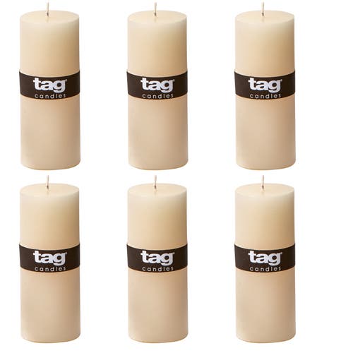 Tag Ivory Pillar Candles Unscented Drip-free Long Burning Set Of 6 In Neutral