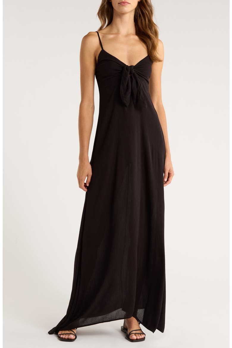 Tie Front Cover-Up Maxi Dress, Main, color, BLACK