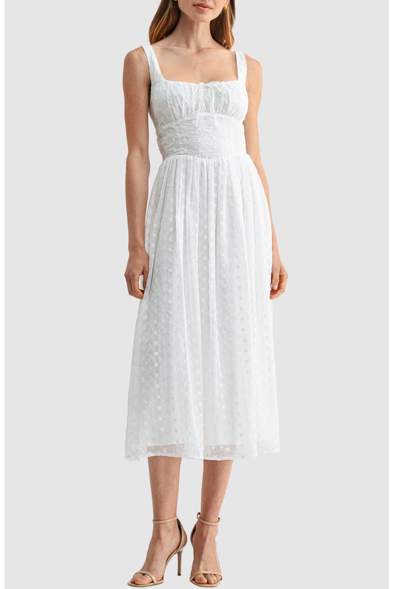 Square Neck Eyelet Midi Dress, Main, color, OFF WHITE