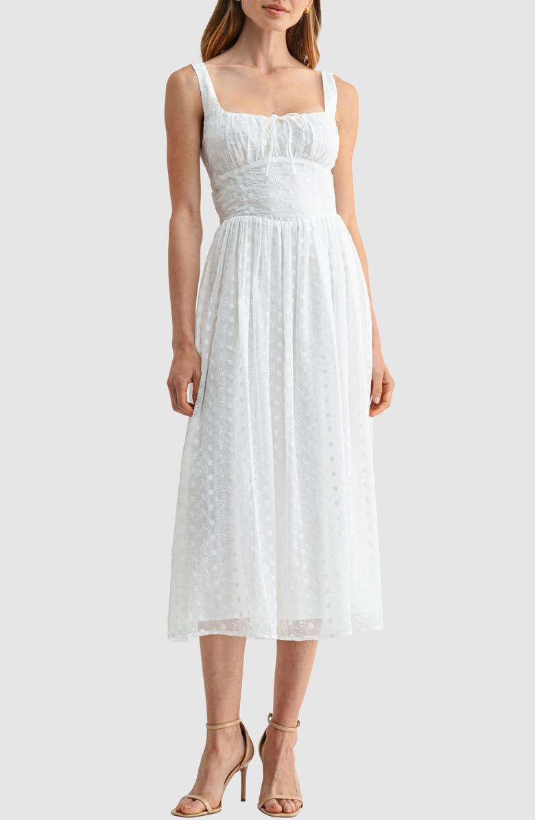Lush Square Neck Eyelet Midi Dress, Main, color, Off White
