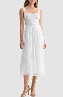 Lush Square Neck Eyelet Midi Dress