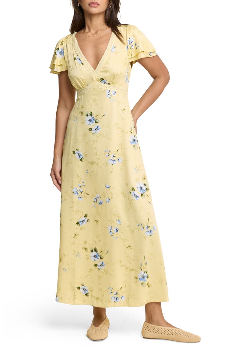 Iris Trim Floral Print Maxi Dress, Main, color, YELLOW