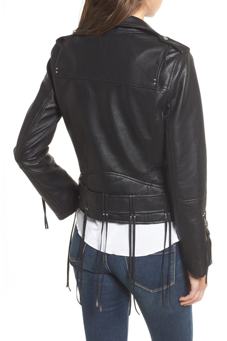 Faux Leather Tassel Moto Jacket, Alternate, color, CITY SLICKER